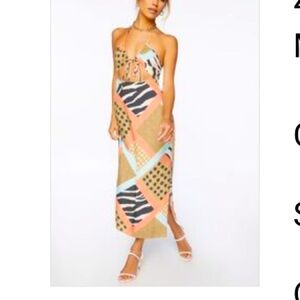 Forever 21 Zebra Patternblock Halter Midi Dress